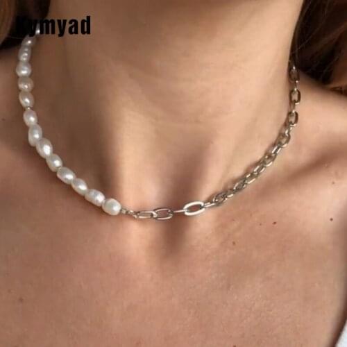 2021 Gold Silver Color Link Chains Choker Necklace Women Simulated Pearl Jewelry Collar Necklaces Women Simple Style Colar