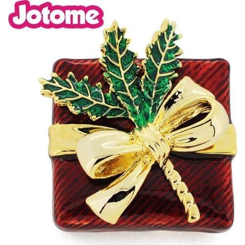 100pcs/lot Large Red Giftbox With Golden Bow Pin Brooch