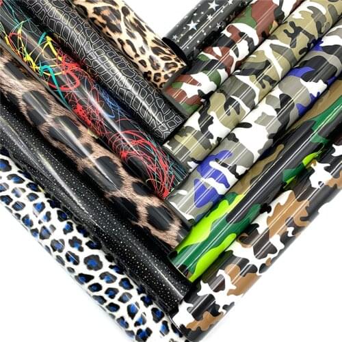12Colors Leopard Camo DIY T-shirt Film Heat Transfer PU Glitter HTV Vinyl Laser Plane Lettering Film