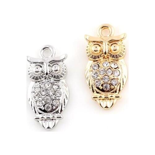 20PCS/lot 12x25mm (Gold,Silver Color) Animal Owl Pendant Charm DIY Accessories Fit For Floating Locket Jewelrys Making