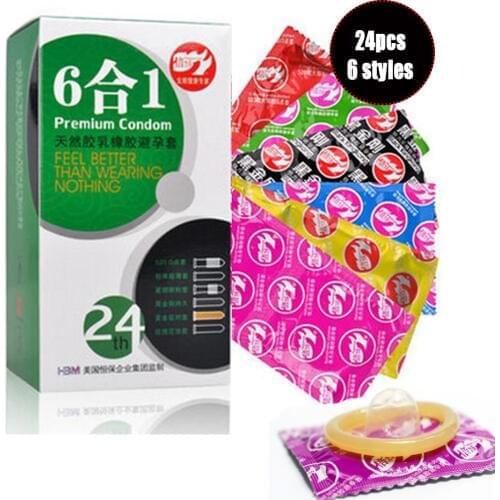 24pcs Mixed Types Condoms Super Thin Adult Condones Ice & Fire Thread G Spot Stimulation Penis Sleeve Safe Contraceptive