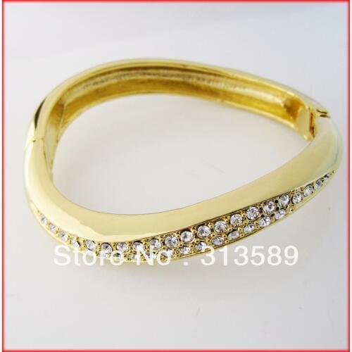 MIN ORDER 10$ CAN MIX DESIGN/ 43g - YELLOW GOLD GP OVERLAY FILLED WITH BRASS LOTS CZ STONE OPENABLE BANGLE/GREAT GIFT