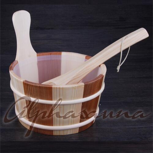 Free shipping 4L Sauna Bucket and ladle Red Cedar& Pine with liner Factory Sauna accessories, Wholesaler, Sauna Dealer