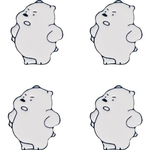 4pcs Angry Polar Bear Enamel Brooch Backpack Metal Clothes Anime Badges Lapel Pin Collar Brooches For Women
