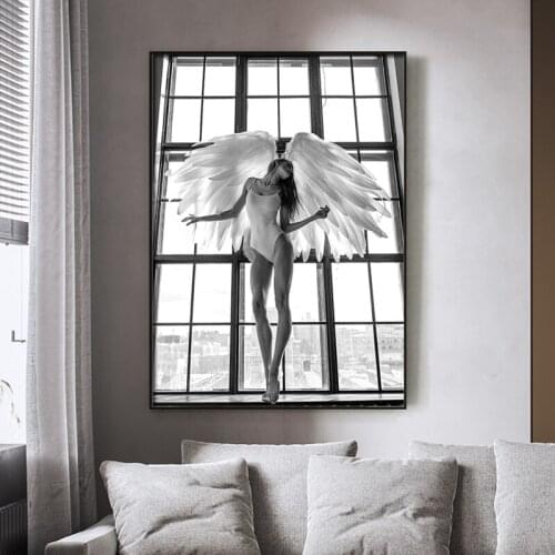 Black and White Sexy Window Girl Nordic Canvas Painting Fashion Beautiful Woman Posters Wall Art Pictures Angel Home Decor