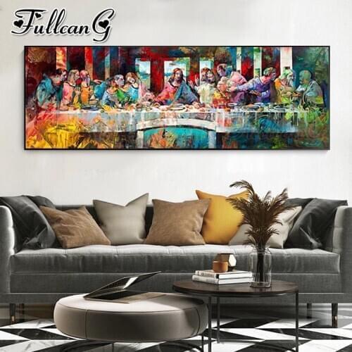 FULLCANG Abstract Last Supper religious icon diy 5d full diamond embroidery large mosaic canvas painting sale decoration FC3019