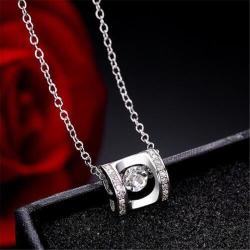 Bright chain necklace pendant crystal box 925 silver ladies with 45cm luxury large cubic zirconia necklace square stone