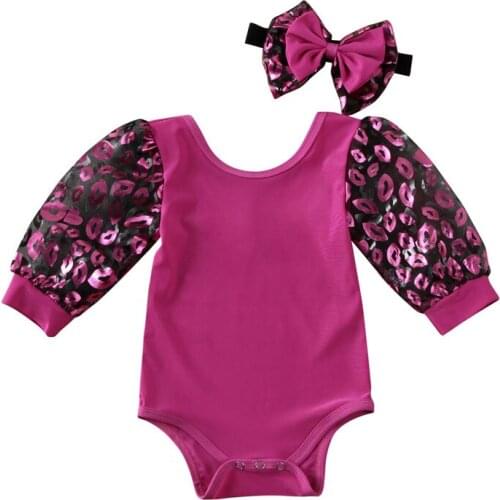 2Pcs Newborn Baby Girl Clothes Long Puff Sleeve Bodysuit Jumpsuit Outfit Summer