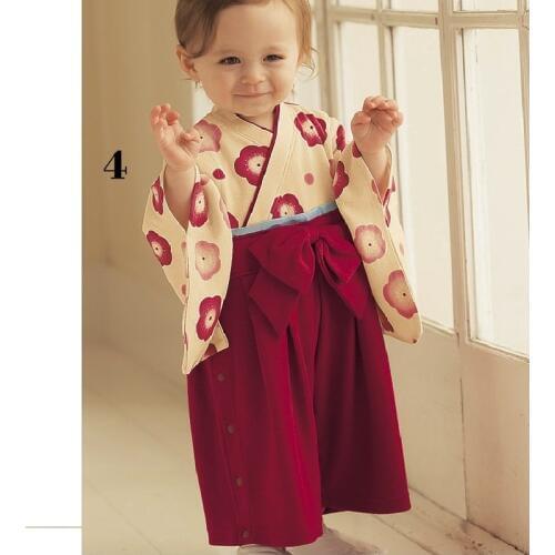 Flower Red Girls kimono rompers 100% cotton sakura Long Sleeve jumpsuit body suit baby girl clothes outfits Cherry blossoms
