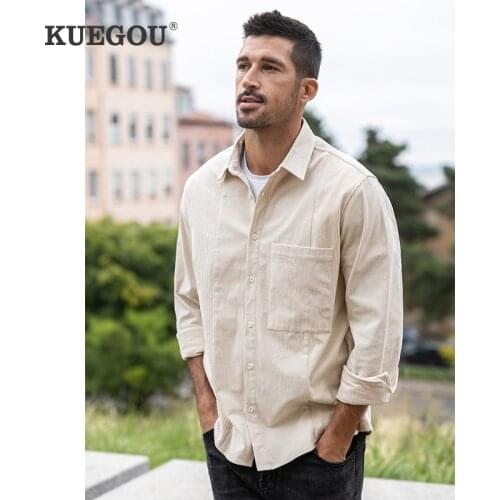 KUEGOU Mens Corduroy Shirts