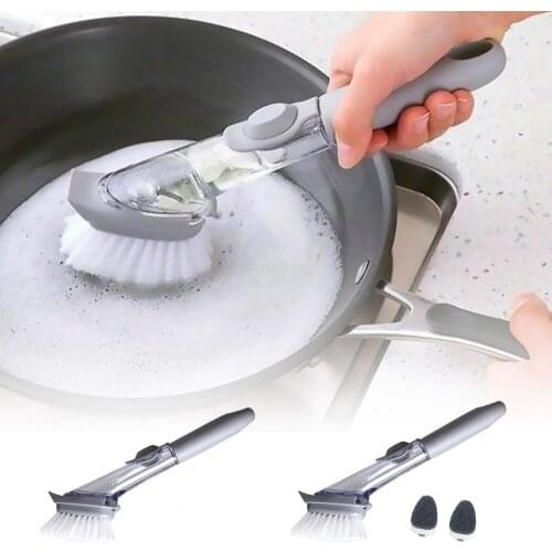 Kitchen Cleaning Brush 2 In 1 Long Handle Cleaing Brush with Removable Brush Sponge Dispenser Dishwashing Brush Kitchen Tools
