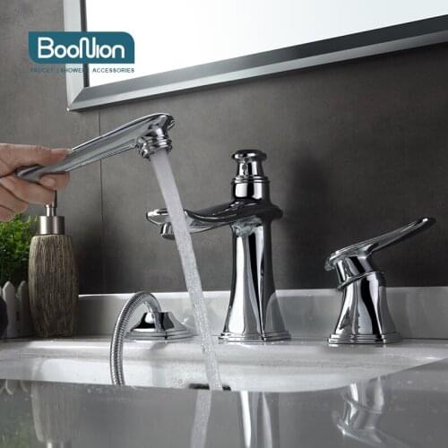 Boonion brass chrome Hot And Cold Water Bathroom Faucet Wall Mount Mixer Wash Basin Bath With Modern Single Wheel