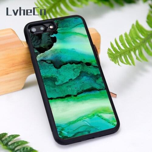 LvheCn Silicone Rubber Phone Case Cover for iPhone 6 6S 7 8 Plus X XS XR 11 12 Mini Pro Max Emerald Stone