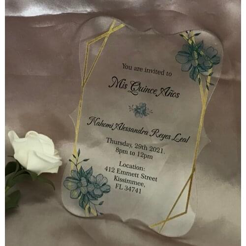 Sweet 15th Birthday Invitations,Green Leaves,Custom 10pcs Acrilyc Wedding Invitations,Acrylic Menu,Laser Cut Invitation Cards