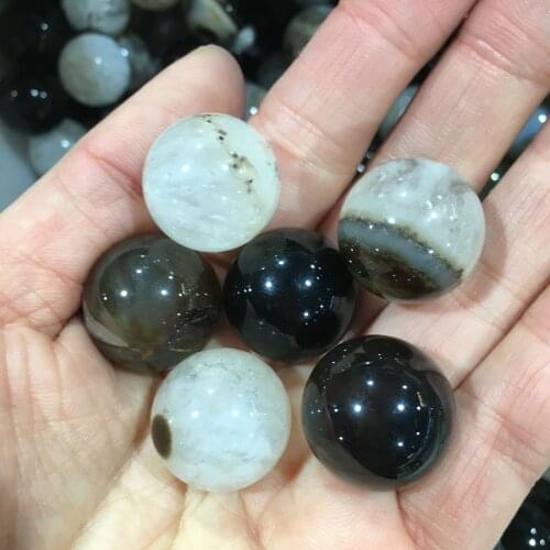 5PCS Cute Natural Gemstone Black And White Agate Ball Mini Spheres Wicca Aesthetic Room Decor Buddhist Jewelry Gift Stone