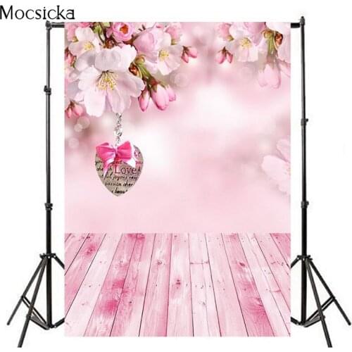 Mocsicka Flowers Blooming Trees Bokeh Wooden FloorBaby Portrait Photography Backdrops Photo Backgrounds Newborn Photocall Studio