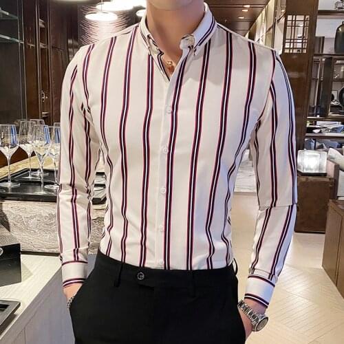 Plus Size 5XL-M Korean Long Sleeve Striped Shirts Men Clothing 2021 Simple Slim Fit Business Casual Office Blouse Homme Hot Sale