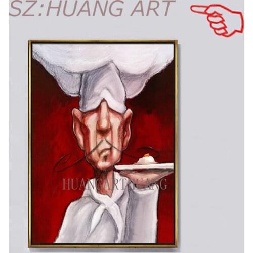CookRestaurant wall art painting pasta with white hat chef personality hand-painted character cook oil painting bakery kitchen