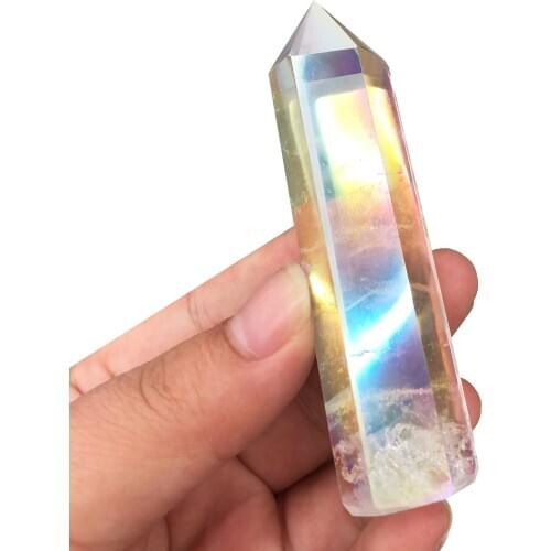 Natural Aura Clear Quartz Tower Point Electroplating Crystal Obelisk Tower For Home Decoration