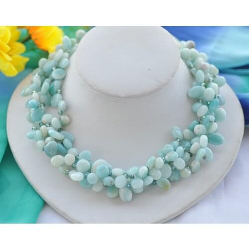 Z10220 4Row 18" 13mm Natural Baroque blue Amazonite Crystal Necklace