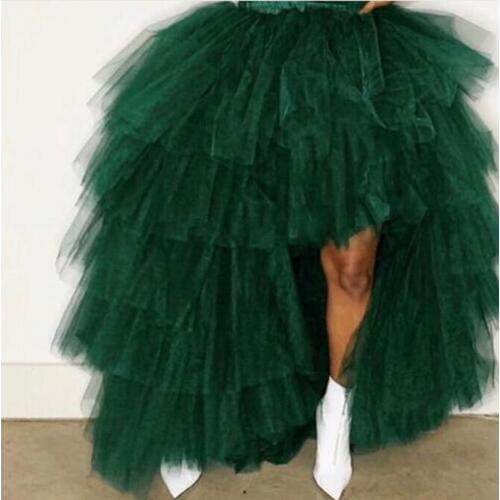 Puffy Emerald Green Tutu Skirts Ruffles High Low Long Tulle Skirts Women Custom Made Elastic African Tulle Skirt 2019