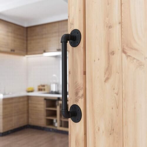 Doorknob Barn Door Handle15 Inch Pipe Industrial Style Black Barn Door Handle for Sliding Barn Gates Garages Sheds Furniture