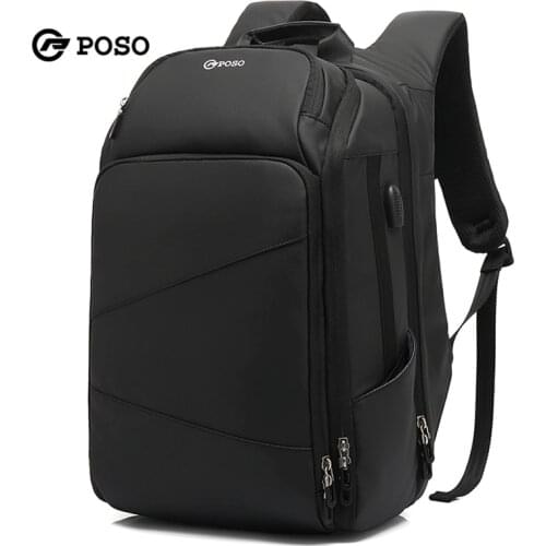 POSO Travel Business Black Backpack Men Waterproof Usb Detachable 17 Inch Laptop Backpack Brand New Designer Bag