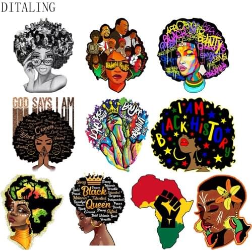 Black Girl Patch On Clothing Iron On Transfers Patch African Roots Thermal Sticker DIY Black Queen Melanin Heat Transfer Sticker