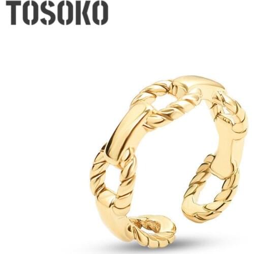TOSOKO Stainless Steel Jewelry Chain Ring Female Fashion Opening Adjustable Ring BSA127