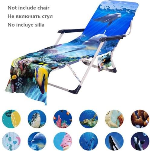 Tropical Fish Dolphin 3D Print Beach Chair Cover Summer Fashion Funny Pattern Deck Chair Covers With Storage Pocket