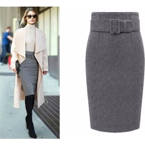 Sexy multicolor medium length pencil skirt for women 2020 winter warm fashion stretch high-waisted office ladies skirt