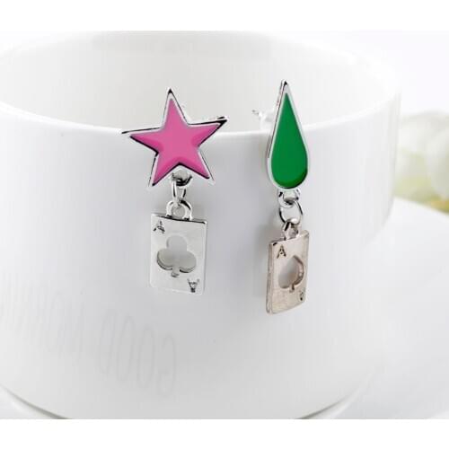 Anime HUNTER x HUNTER Hisoka Cosplay Earrings Stars Teardrop Poker Earring Stud for Women Men Ear clip Jewelry Accessories