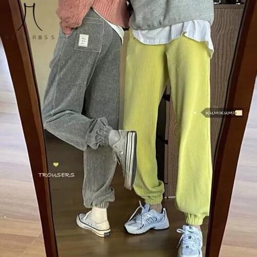 Heydress 2021 Women Autumn Casual Big Size Sold Corduroy Pants Female Winter Loose High Waist Leggings Lady Solid Trousers