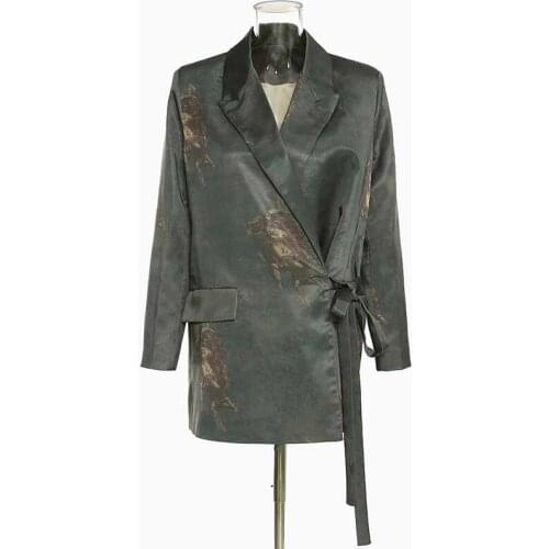 SeeBeautiful Notched Collar Long Sleeve Bandage Loose Elegant Blazer Coat Woman Spring 2021 New Tide Fashion M073