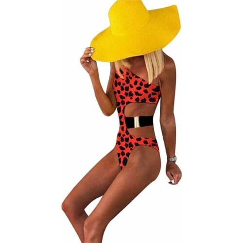 2020 Women Sexy Bikini Hollow Out Swimsuit Off Shoulder One Piece Swimsuit Leopard Print Ladies Bathing Suits Woman Beachwear