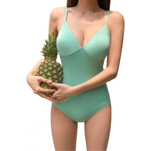 Womens Swimsuit One Piece Slim Solid Bikini Deep V Swimwear for Bathing Bathing Suit Summer Bodysuit Beachwear Womens Clothing