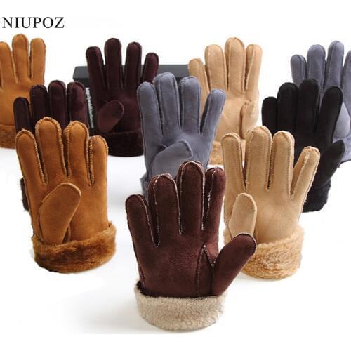 2017 Winter Thick Faux Wool Sheepskin Gloves Mittens Fashion Unisex Wind Suede Leather Fur Women Men Warmer Cycling Gloves G127