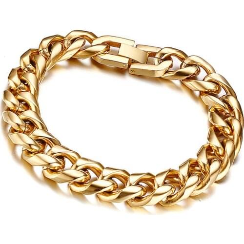 Gold bracelets men stainless steel cuban link chain on hand men bracelet charm Steel hip hop gold bracelet jewelry gifts for man