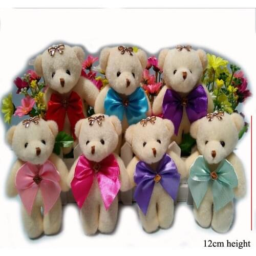 12CM Teddy Bears Stuffed Plush Toy Mini Cartoon Bouquet Teddy Bear Wedding Decoration Keychain Bag Pendant Kids Birthday Gifts