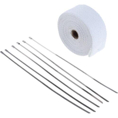 2" x 32 Feet White Exhaust Heat Wrap Roll for Motorcycle + 4pcs Stainless Locking Ties