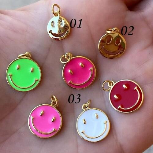 20PCS, Drop Oil Lovely Smiling Face Shape Pendant Jewelry Findings Gold Color Charms Handmade Necklace Accessory