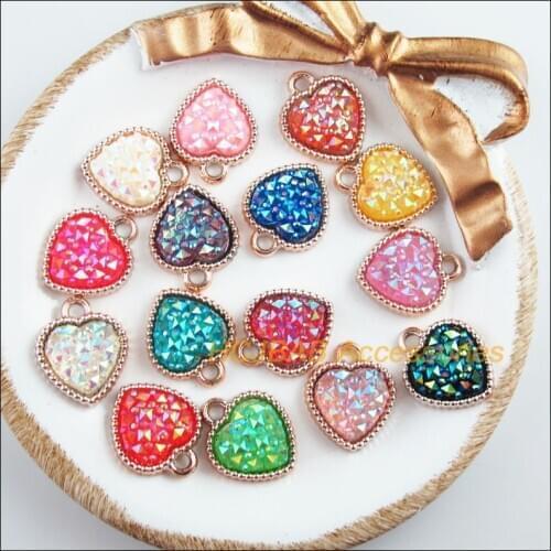 30Pcs KC Gold Color Retro Mixed Heart Resin Acrylic Charms Pendants 15.5x18.5mm