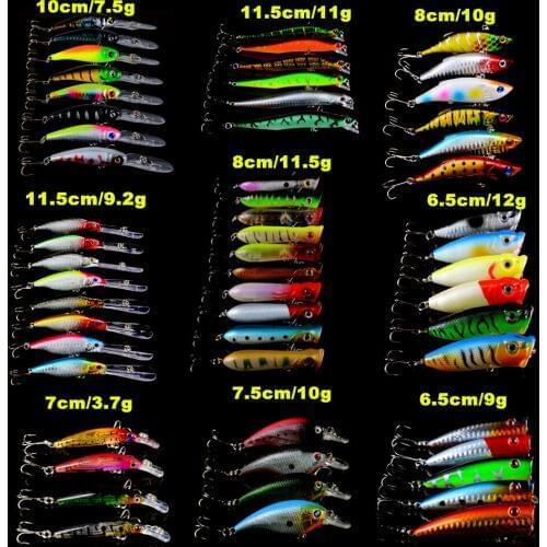 57pcs/lot Lifelike Hard Baits Mixed 9 Models Fishing Lures Artificial Make High Quality Bass Crankbait Wobblers Fishing Tackle