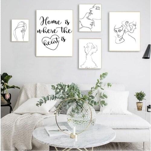 Abstract Line Drawing Love Kiss Sexy Girl Wall Art Canvas Painting Nordic Posters And Prints Wall Pictures For Living Room Decor