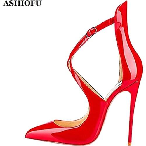 ASHIOFU New Handmade Ladies High Heel Pumps Topback X-straps Party Prom Shoes Striper Club Fashion Court Shoes