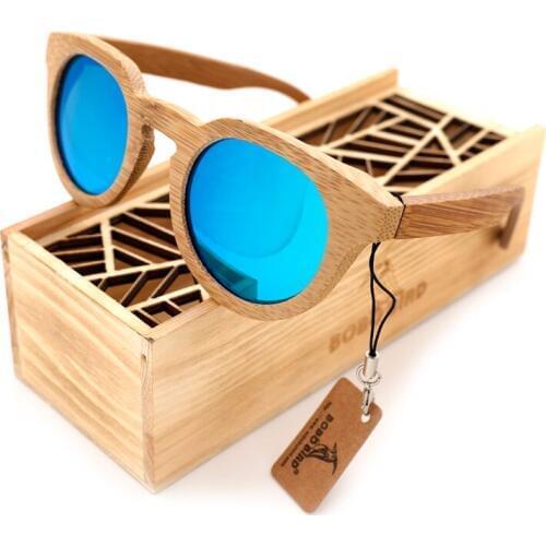 BOBO BIRD Natural Bamboo Men Sunglasses Luxury Brand Design Round Polarized Sun Glasses Women Apparel With Wooden Gift Box