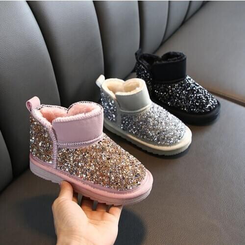 Winter kids fashion snow boots thick child cotton sport shoes warm plush soft bottom baby girl boots winter ski boot for baby
