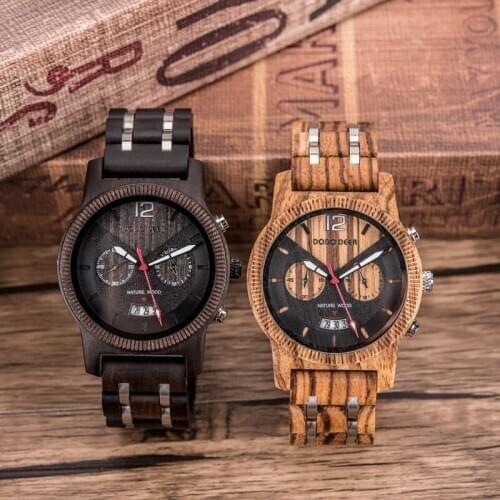 DODO DEER Mens Wooden Wristwatches Timing Calendar часы мужские Reloj Metal Watch Business Stop Watch Luminous Gift Box