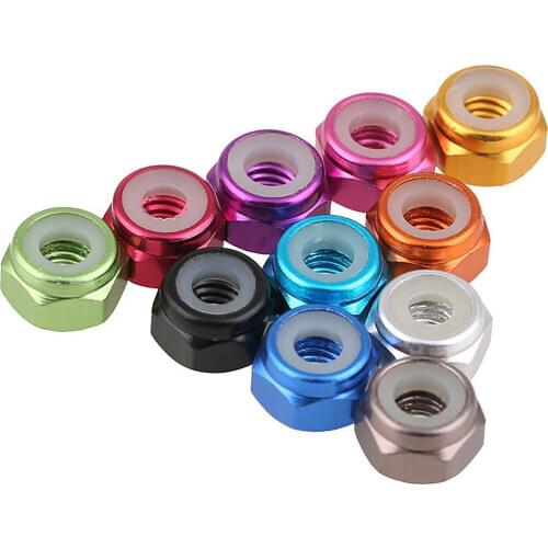 2Pcs Colourful Aluminum Alloy Nut M2 M3 M4 M5 Nylon Insert Lock Nut Self-locking Hex Hexagon Nuts Locknuts