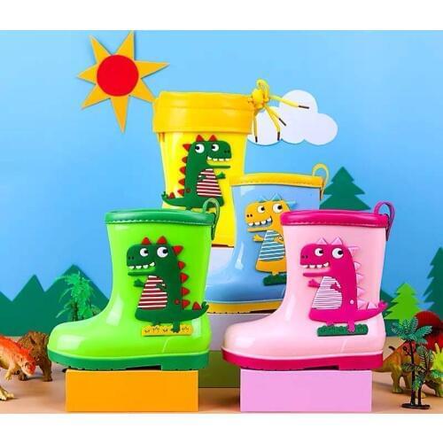 Kids Rain Boots Boys Water Shoes Cartoon Dinosa Waterproof Non-slip Girls Rubber Boots Hildren Rainboots Four Seasons Removable